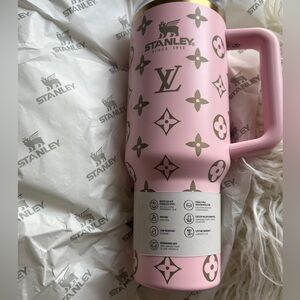 40 oz Stanley Pink Tumbler with LV Iconic Pattern